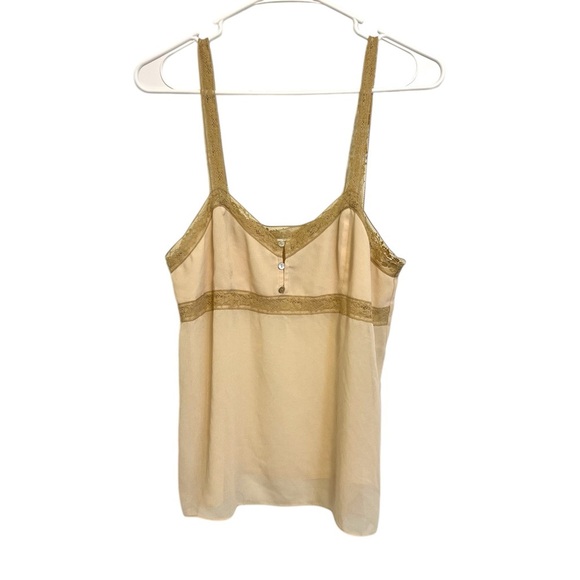 2/$25 Zara - Cream Camisole Tank Top with Tan Lace Trim - Picture 1 of 6